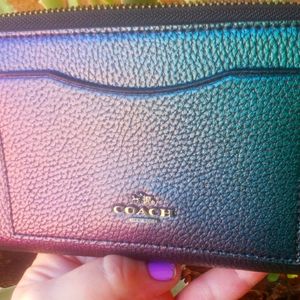 Coach rare oil slick / hologram zip around wallet in pebble leather